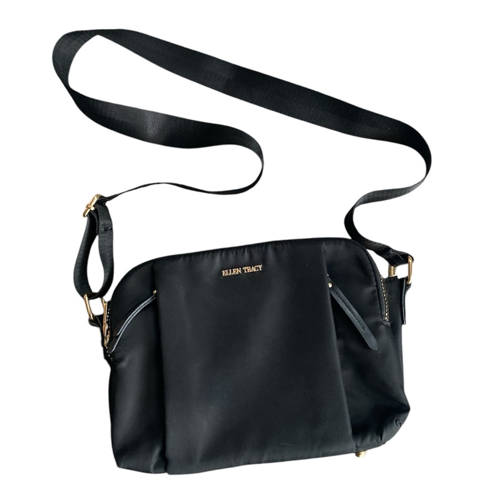 Ellen Tracy Black Travel Shoulder Purse, Crossbody, Gold Hardware, Nylon